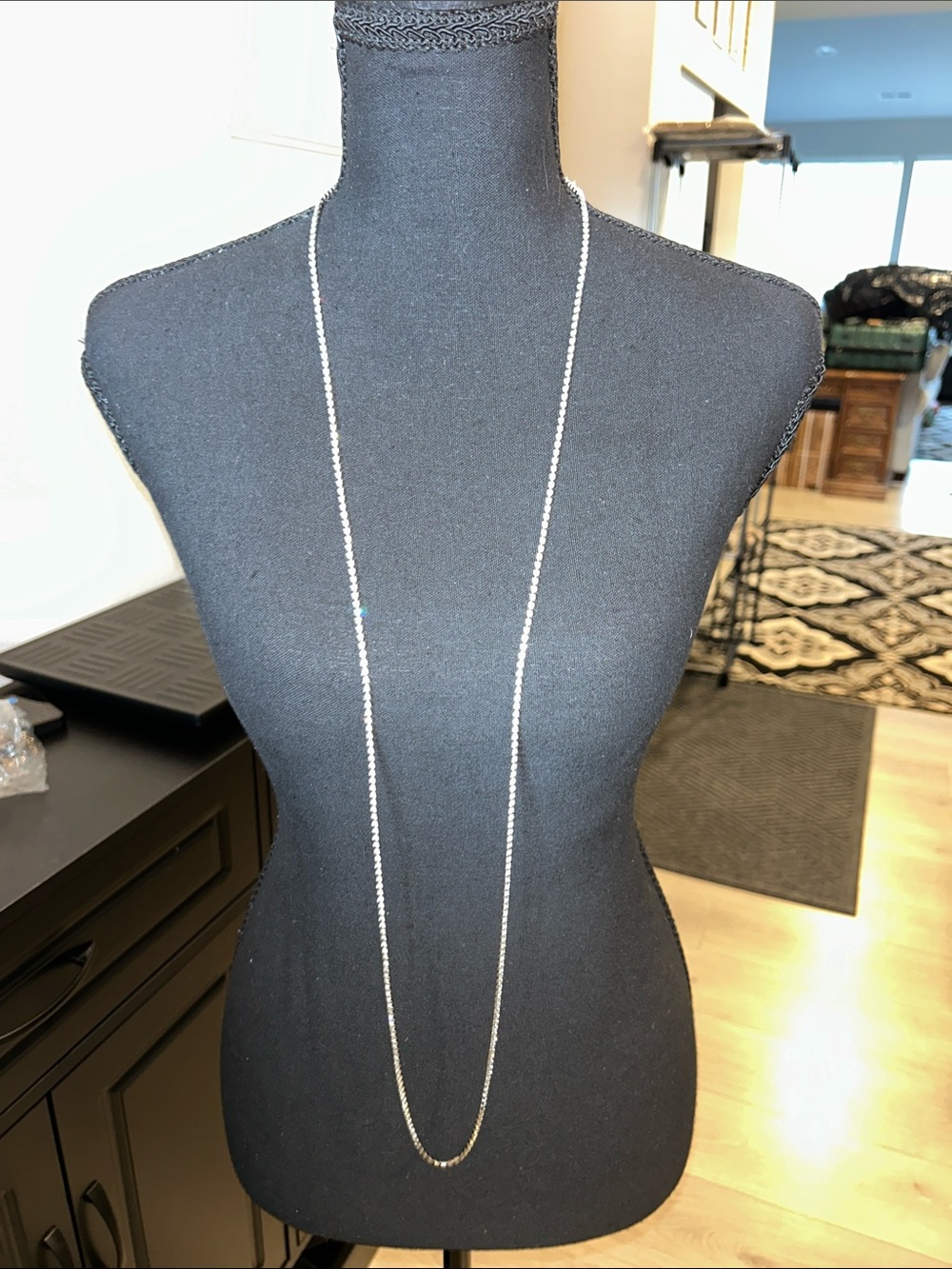 Long Silver Crystal Chain Necklace - Women Jewelry